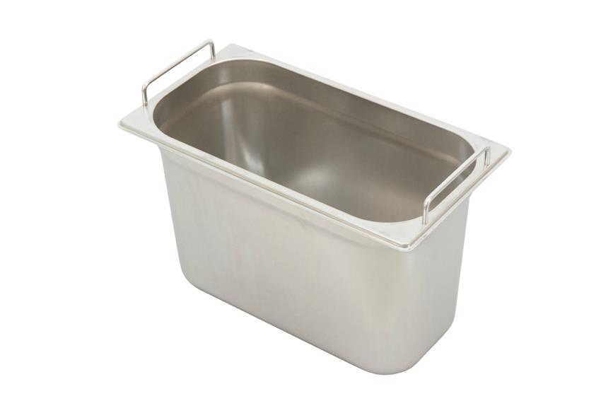 Bac gastronorm 18/10 GN 1/4 100mmh + poignées fixes